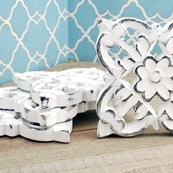 New Handmade Carved Wooden Absorbent Coasters - Picture 2 of 4